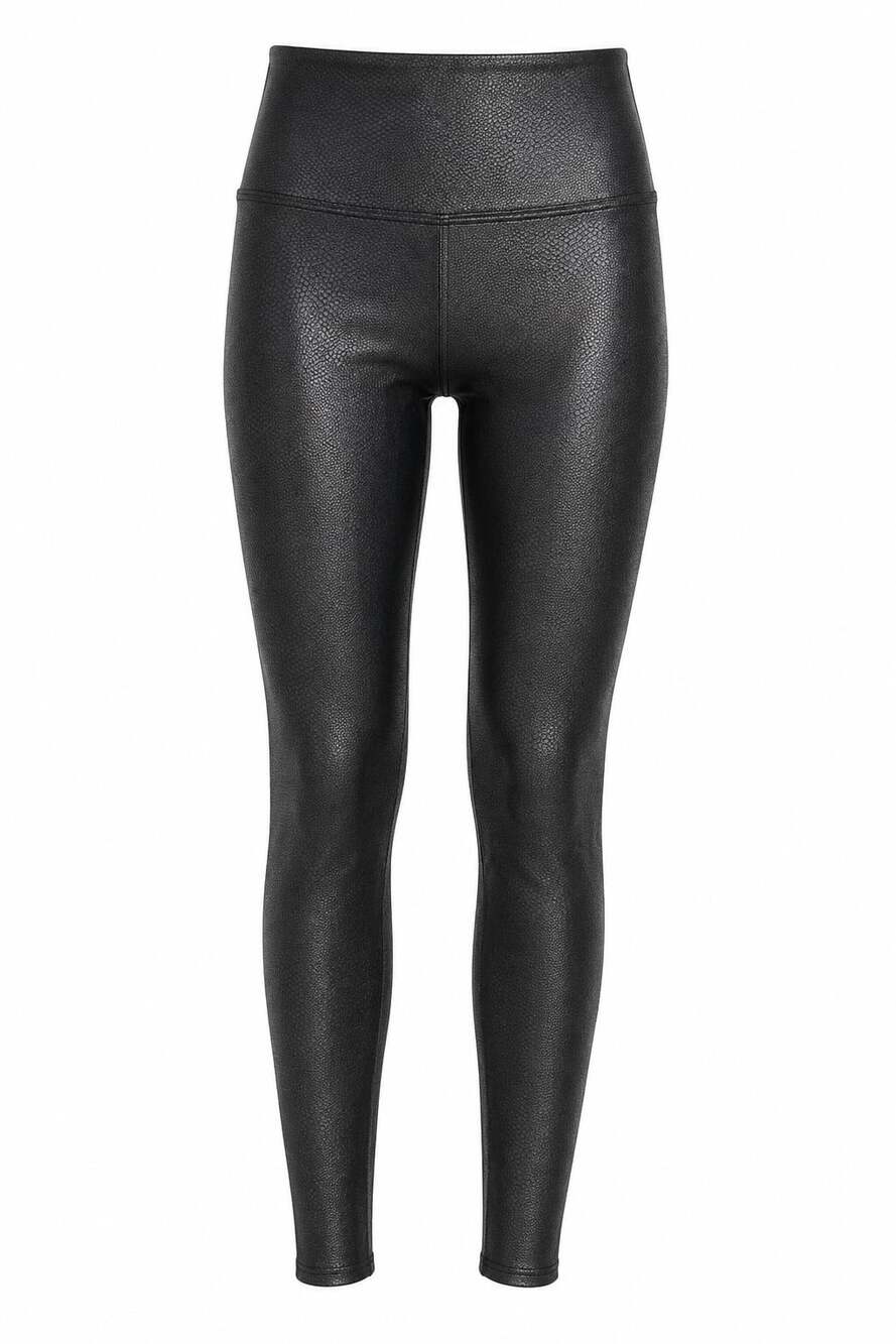 SPANX Women's Shiny Faux Leather Full Length Solid Leggings - Black